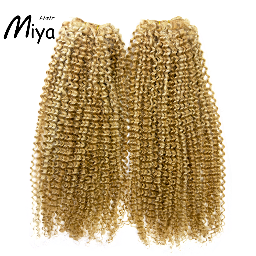 Jerry Curly Weft Kinky Curly Bundles Piano Hair Highlight Blonde Best Quality Double Drawn 100% Cuticle Aligned Human Hair Extensions From One Donor Machine Weft Volume Weft Hair Weft Hair Bundles