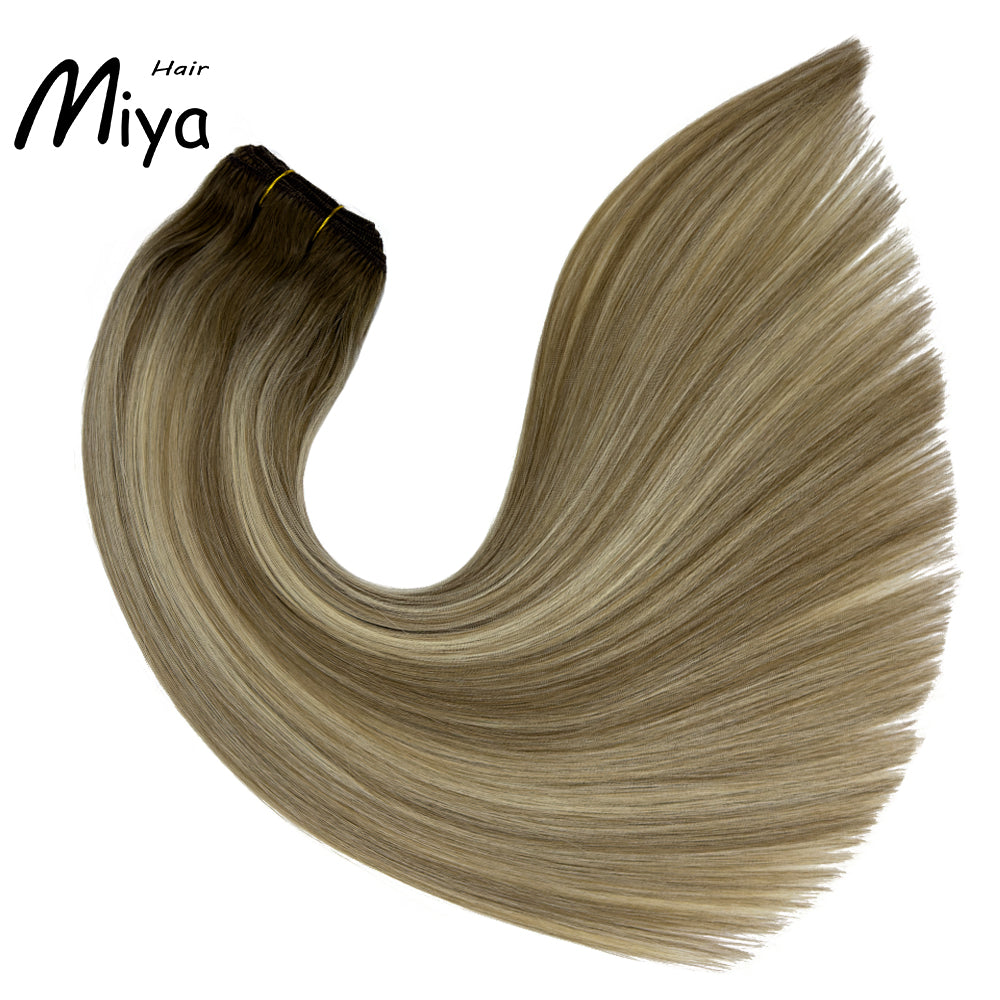 Balayage Bundles Ombre Hair Blonde Weft Piano Hair Highlight Extensions Best Quality From One Donor Double Drawn 100% Cuticle Aligned Human Hair Extensions Machine Weft Volume Weft Hair Bundles