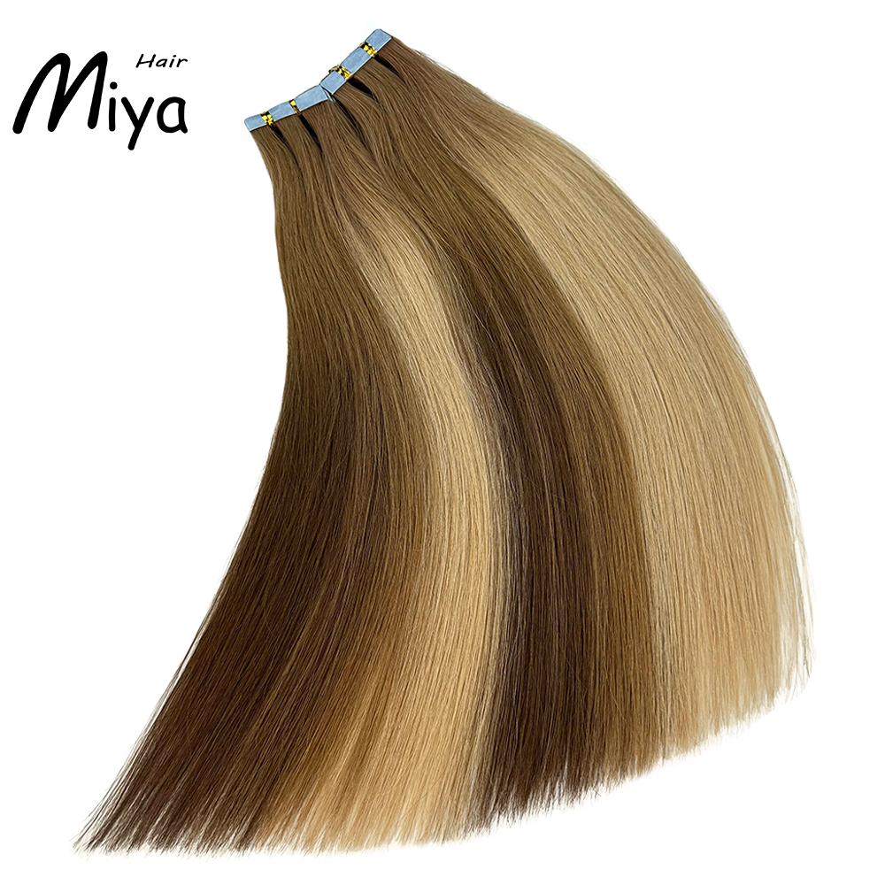 Balayage Tape Hair Virgin Hair Invisible Seamless Injected Tape Ins Best Quality Double Drawn 100% Cuticle Aligned Human Hair From One Donor 16-30inch Tape In Hair