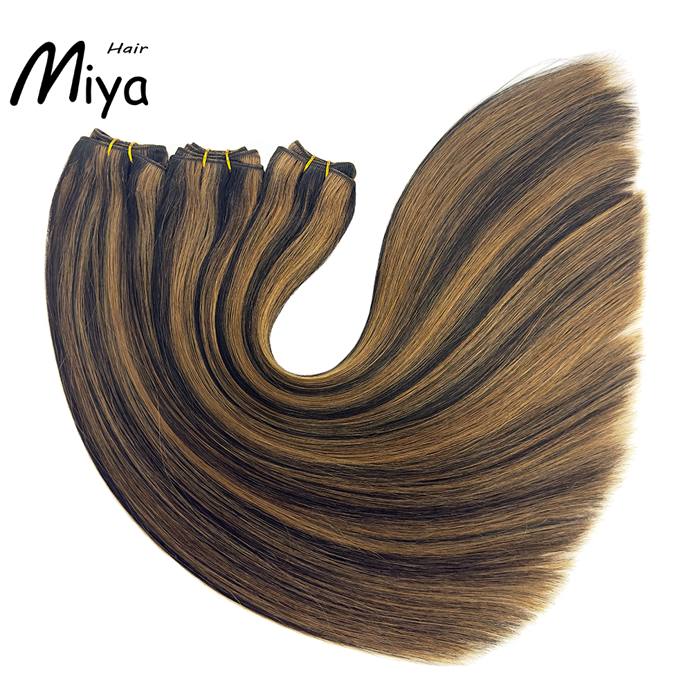 Piano Bundles Highlight Brown Weft Best Quality Double Drawn 100% Cuticle Aligned Human Hair Extensions From One Donor Machine Weft Volume Weft Hair Weft Hair Bundles