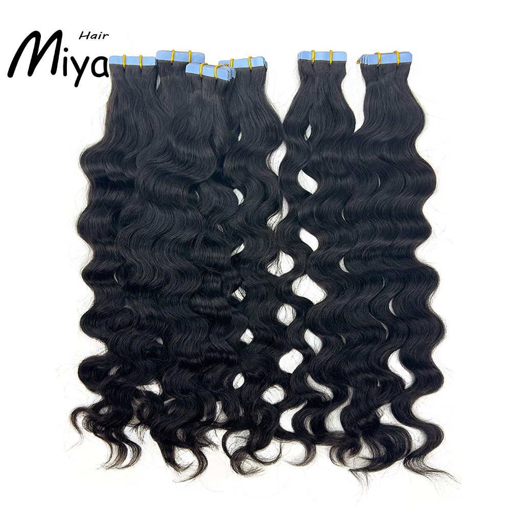 Natural Wave Natural Black Virgin Hair Tape Ins Best Quality Double Drawn 100% Cuticle Aligned Human Hair From One Donor Natural Tape Hair 16-30inch Tape In Hair