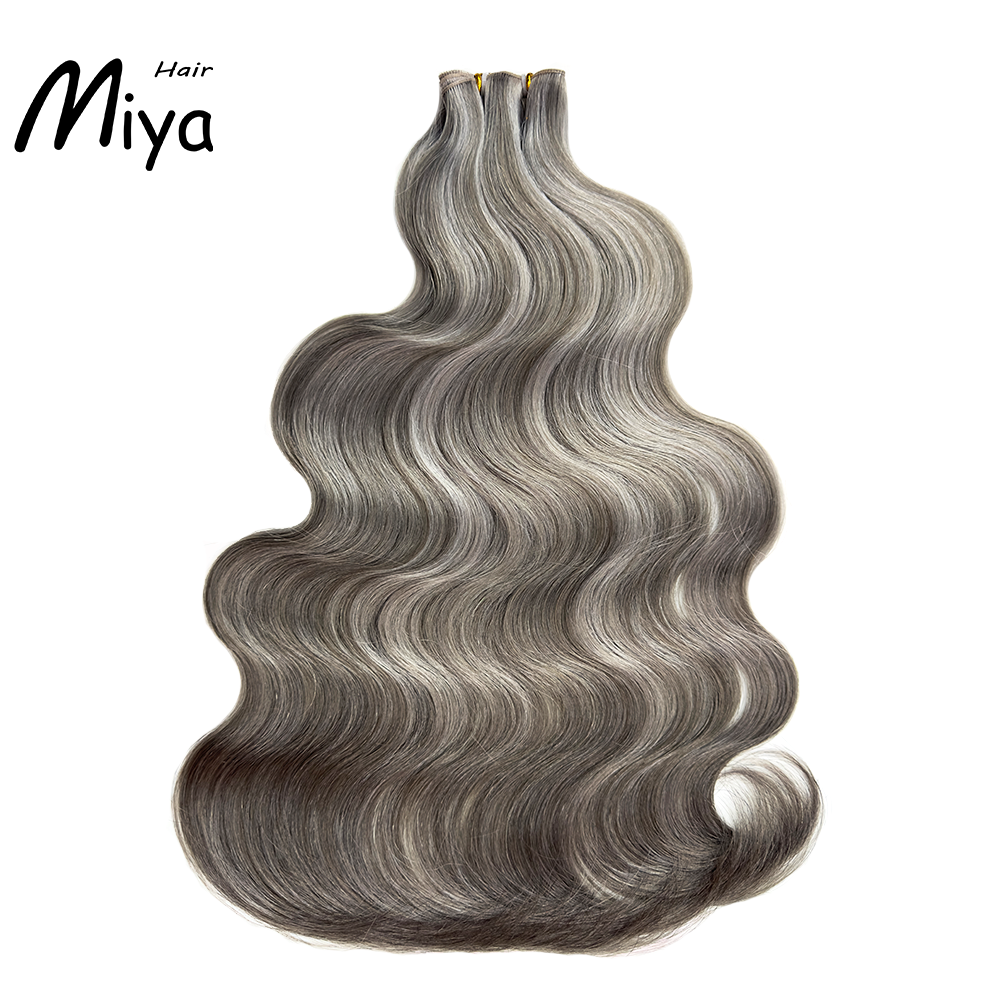 Silver Gray hair Piano Highlight Silver Body Wave Hair Genius Weft Best Quality Double Drawn 100% Cuticle Aligned Human Hair Extensions From One Donor 16-30inch