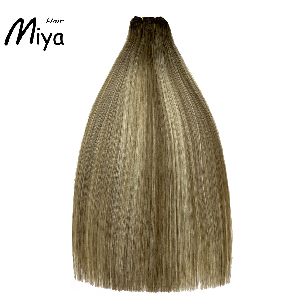Balayage Bundles Ombre Hair Blonde Weft Piano Hair Highlight Extensions Best Quality From One Donor Double Drawn 100% Cuticle Aligned Human Hair Extensions Machine Weft Volume Weft Hair Bundles