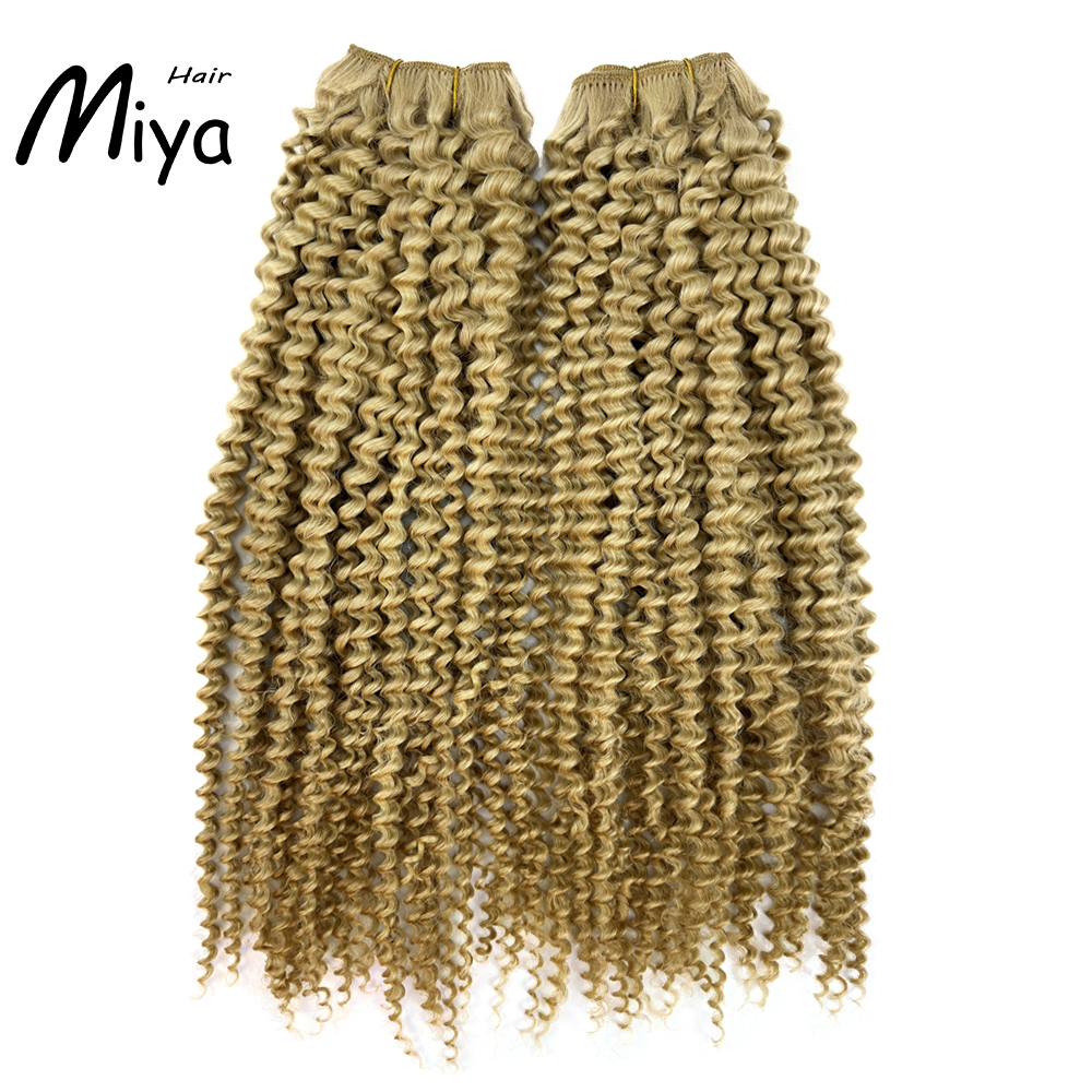 Jerry Curly Hair Kinky Curly Bundles Blonde Bundles Best Quality Double Drawn 100% Cuticle Aligned Human Hair Extensions From One Donor Machine Weft Volume Weft Hair Weft Hair Bundles