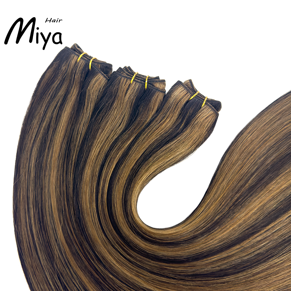 Piano Bundles Highlight Brown Weft Best Quality Double Drawn 100% Cuticle Aligned Human Hair Extensions From One Donor Machine Weft Volume Weft Hair Weft Hair Bundles