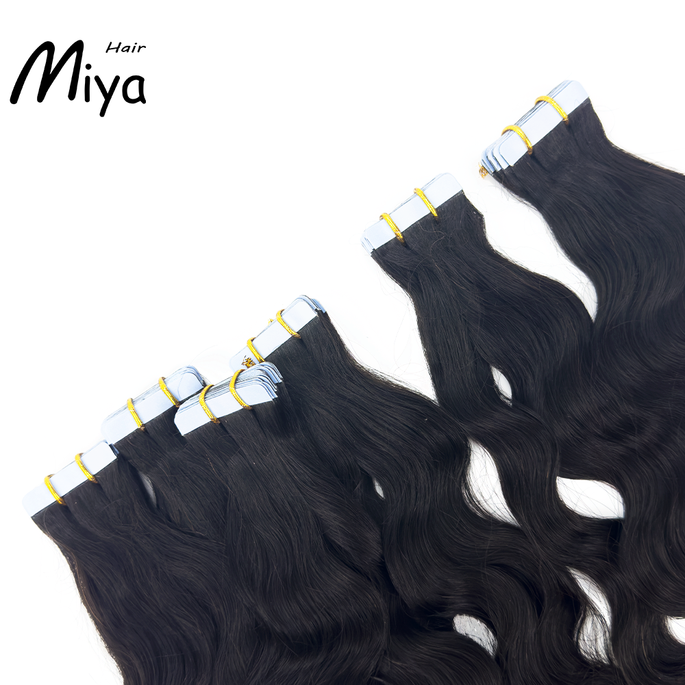 Natural Wave Natural Black Virgin Hair Tape Ins Best Quality Double Drawn 100% Cuticle Aligned Human Hair From One Donor Natural Tape Hair 16-30inch Tape In Hair
