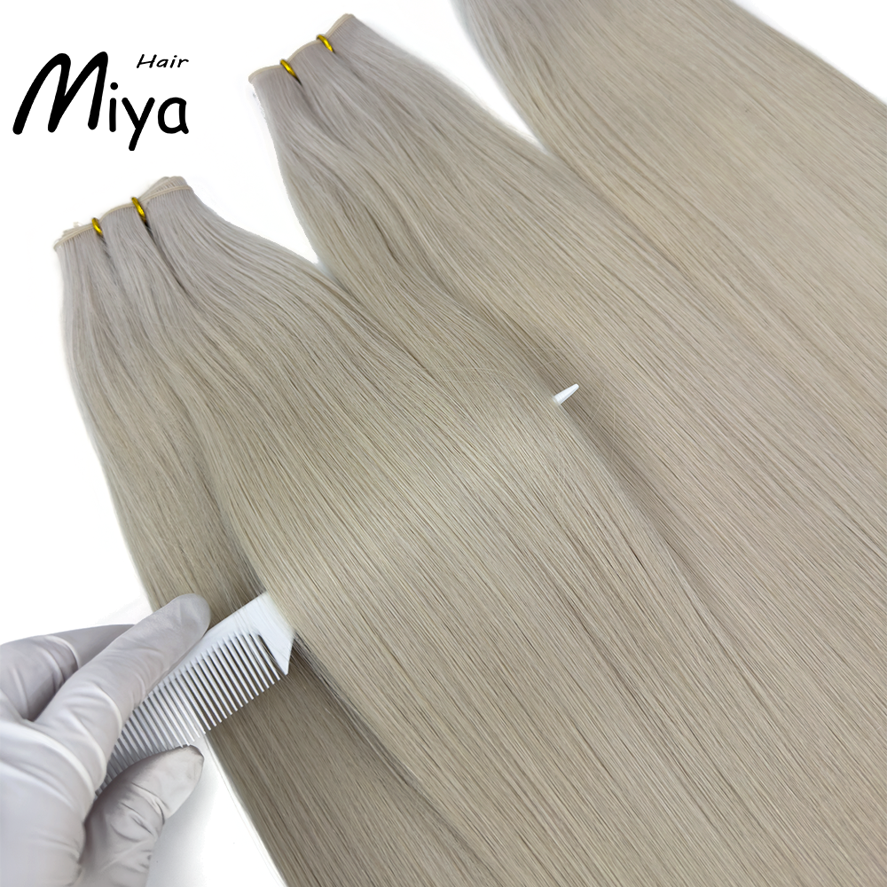 Ice Blonde Hair Silver Blonde Genius Weft Best Quality Double Drawn 100% Cuticle Aligned Human Hair From One Donor 16-30inch Hair Extensions
