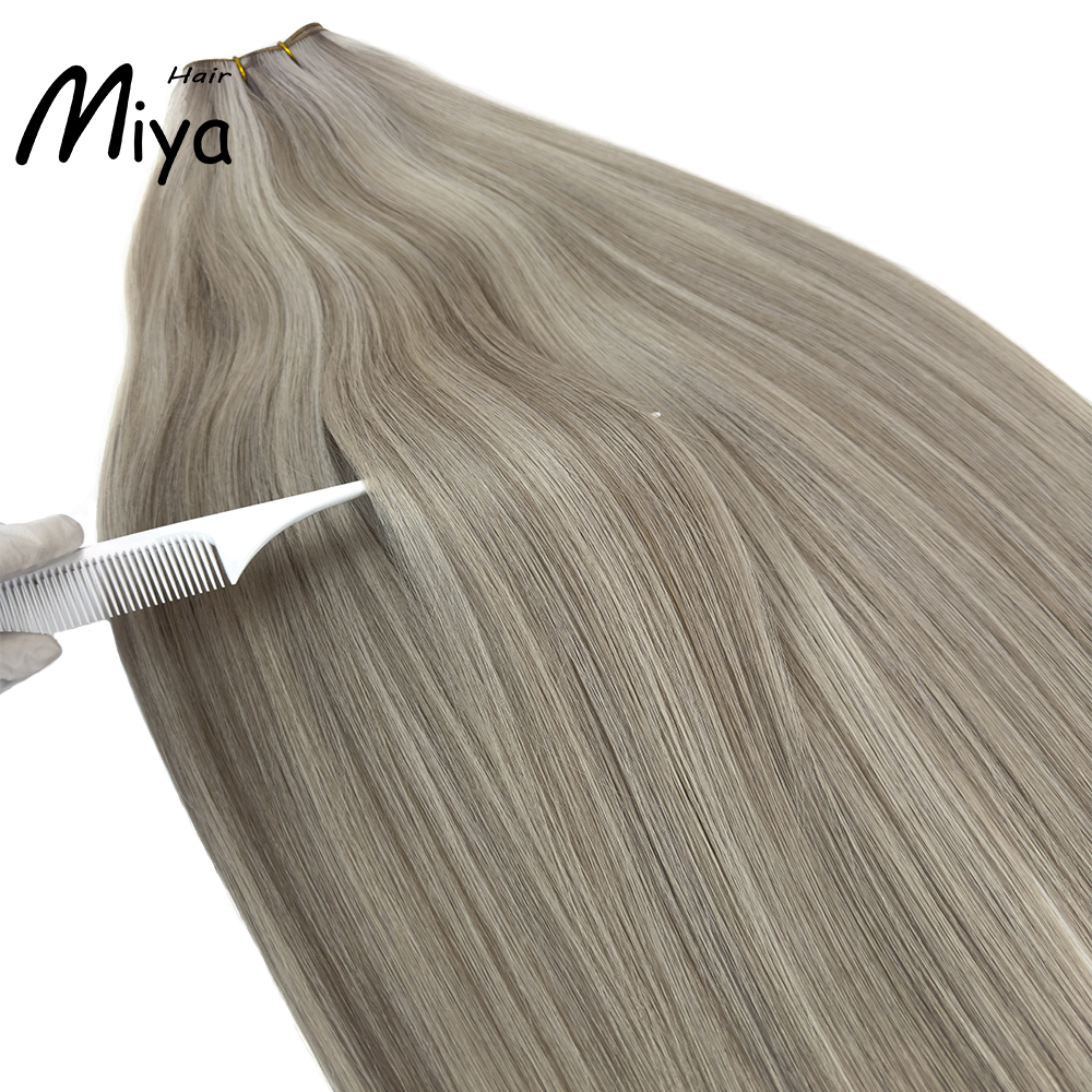 Piano Hair Highlight Silver Gray Genius Weft Best Quality Double Drawn 100% Cuticle Aligned Human Hair Extensions 16-30inch From One Donor Virgin Hair Remy Hair