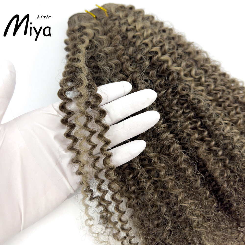 Piano Weft Highlight Extensions Jerry Curly Bundles Kinky Curly Hair Best Quality Double Drawn 100% Cuticle Aligned Human Hair Extensions From One Donor Volume Weft Machine Weft Hair Weft Hair Bundles
