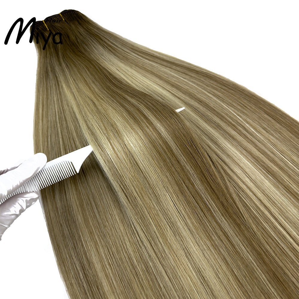 Balayage Bundles Ombre Hair Blonde Weft Piano Hair Highlight Extensions Best Quality From One Donor Double Drawn 100% Cuticle Aligned Human Hair Extensions Machine Weft Volume Weft Hair Bundles