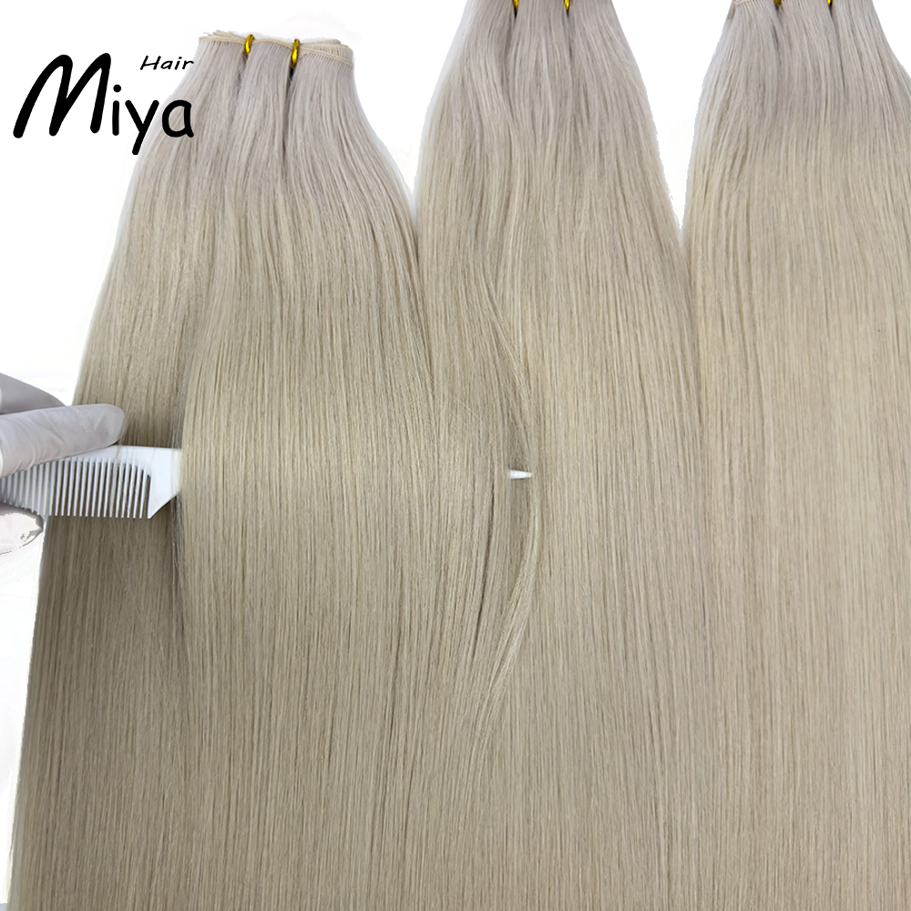 Ice Blonde Hair Silver Blonde Genius Weft Best Quality Double Drawn 100% Cuticle Aligned Human Hair From One Donor 16-30inch Hair Extensions