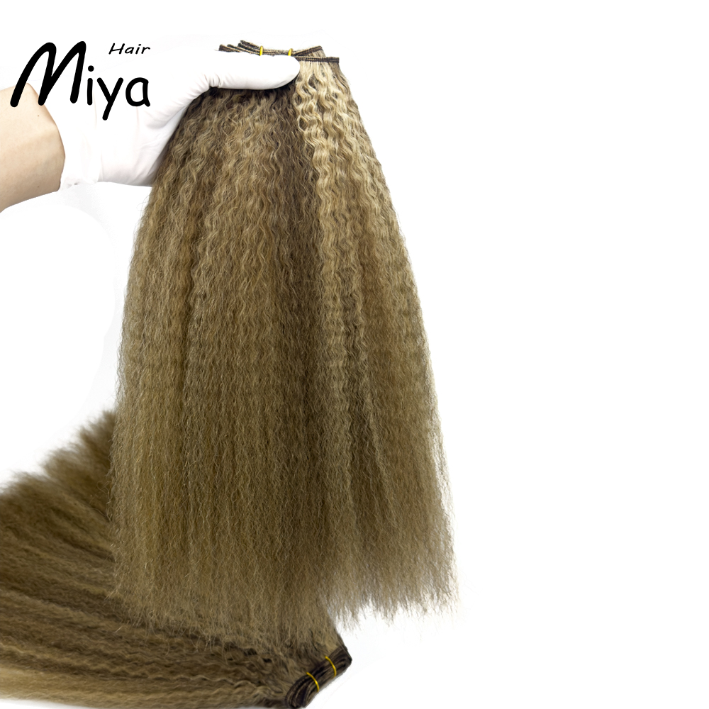 Highlight Weft Piano Hair Kinky Straight Bundles Best Quality Double Drawn 100% Cuticle Aligned Human Hair Extensions Machine Weft Volume Weft Hair Weft Hair Bundles From One Donor