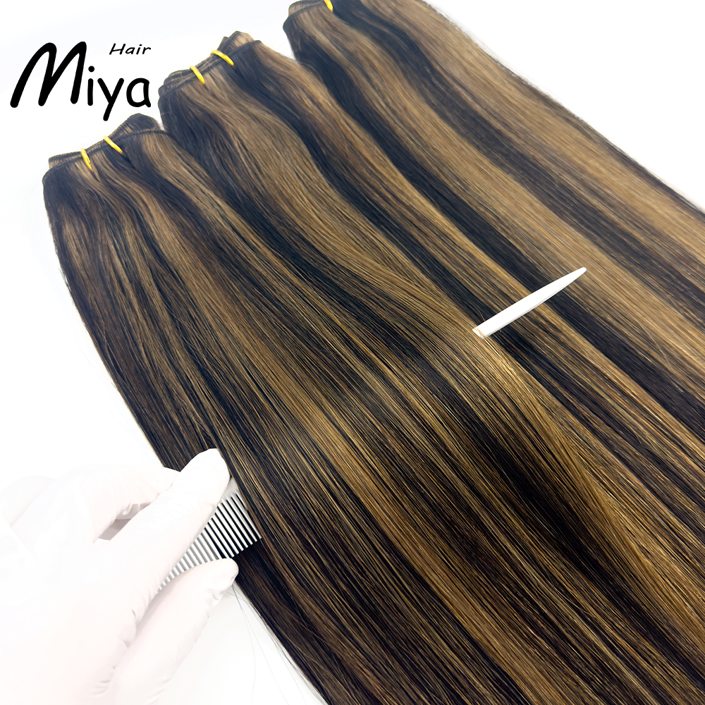 Piano Bundles Highlight Brown Weft Best Quality Double Drawn 100% Cuticle Aligned Human Hair Extensions From One Donor Machine Weft Volume Weft Hair Weft Hair Bundles