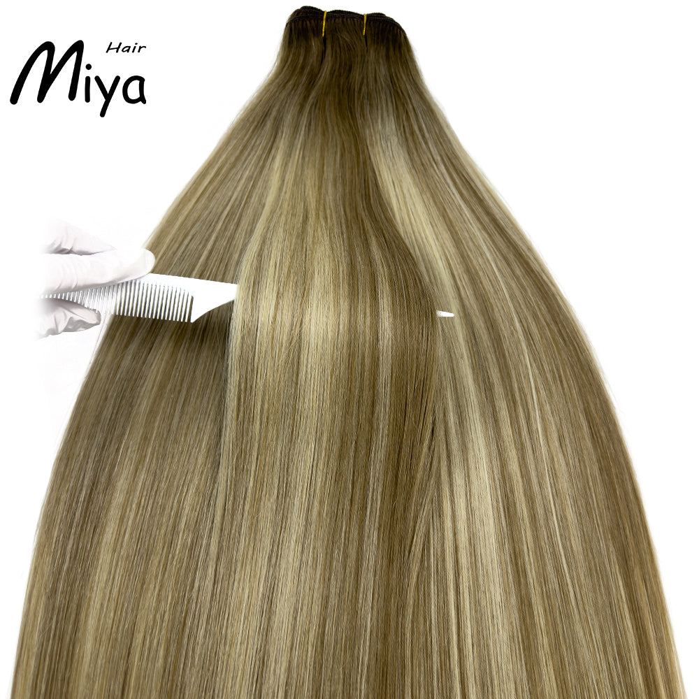 Balayage Bundles Ombre Hair Blonde Weft Piano Hair Highlight Extensions Best Quality From One Donor Double Drawn 100% Cuticle Aligned Human Hair Extensions Machine Weft Volume Weft Hair Bundles