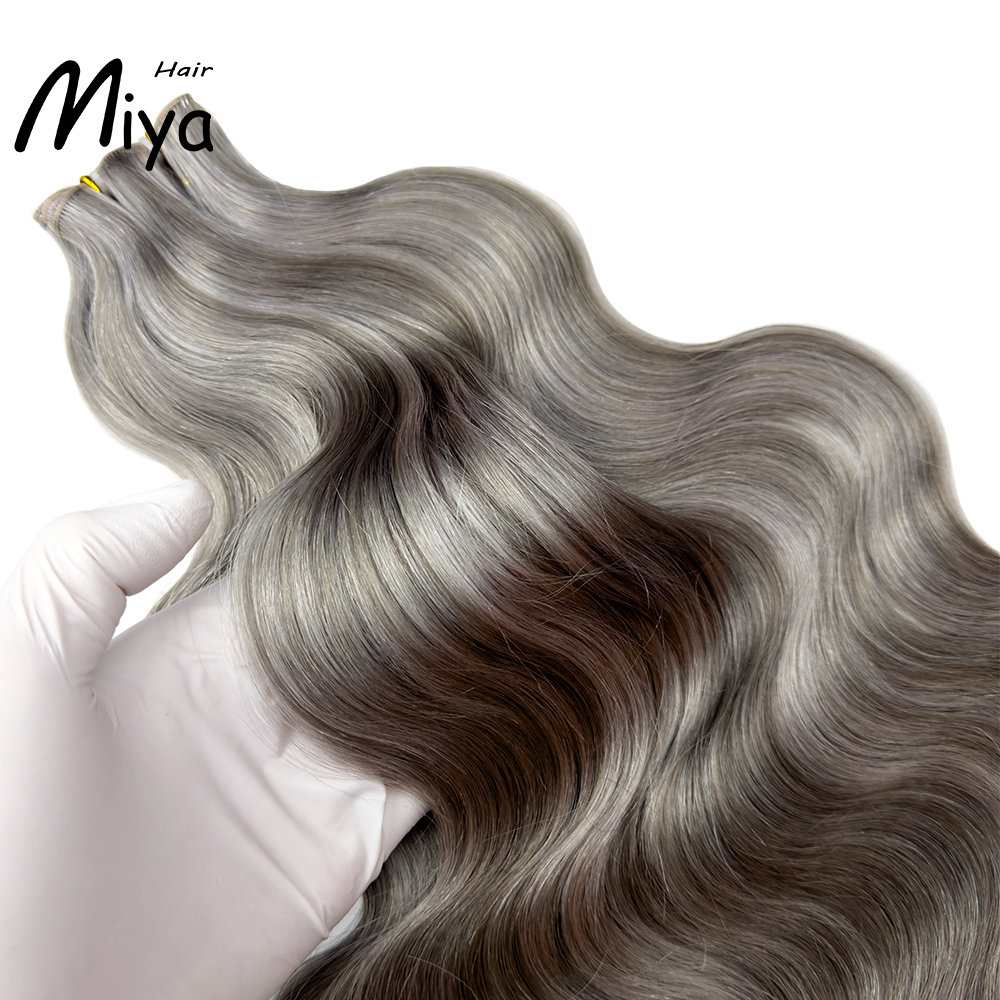 Silver Gray hair Piano Highlight Silver Body Wave Hair Genius Weft Best Quality Double Drawn 100% Cuticle Aligned Human Hair Extensions From One Donor 16-30inch
