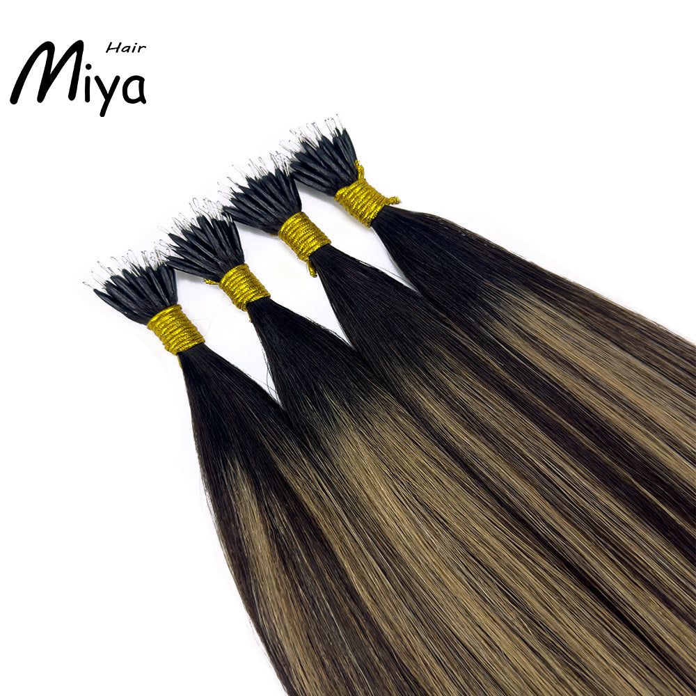 Balayage Nano Ombre Highlight Virgin Hair Nano Ring Hair Best Quality Double Drawn 100% Cuticle Aligned Human Hair From One Donor 18-24inch Nano Bead Hair Extensions Nano Hair