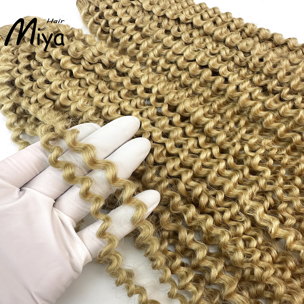 Jerry Curly Hair Kinky Curly Bundles Blonde Bundles Best Quality Double Drawn 100% Cuticle Aligned Human Hair Extensions From One Donor Machine Weft Volume Weft Hair Weft Hair Bundles