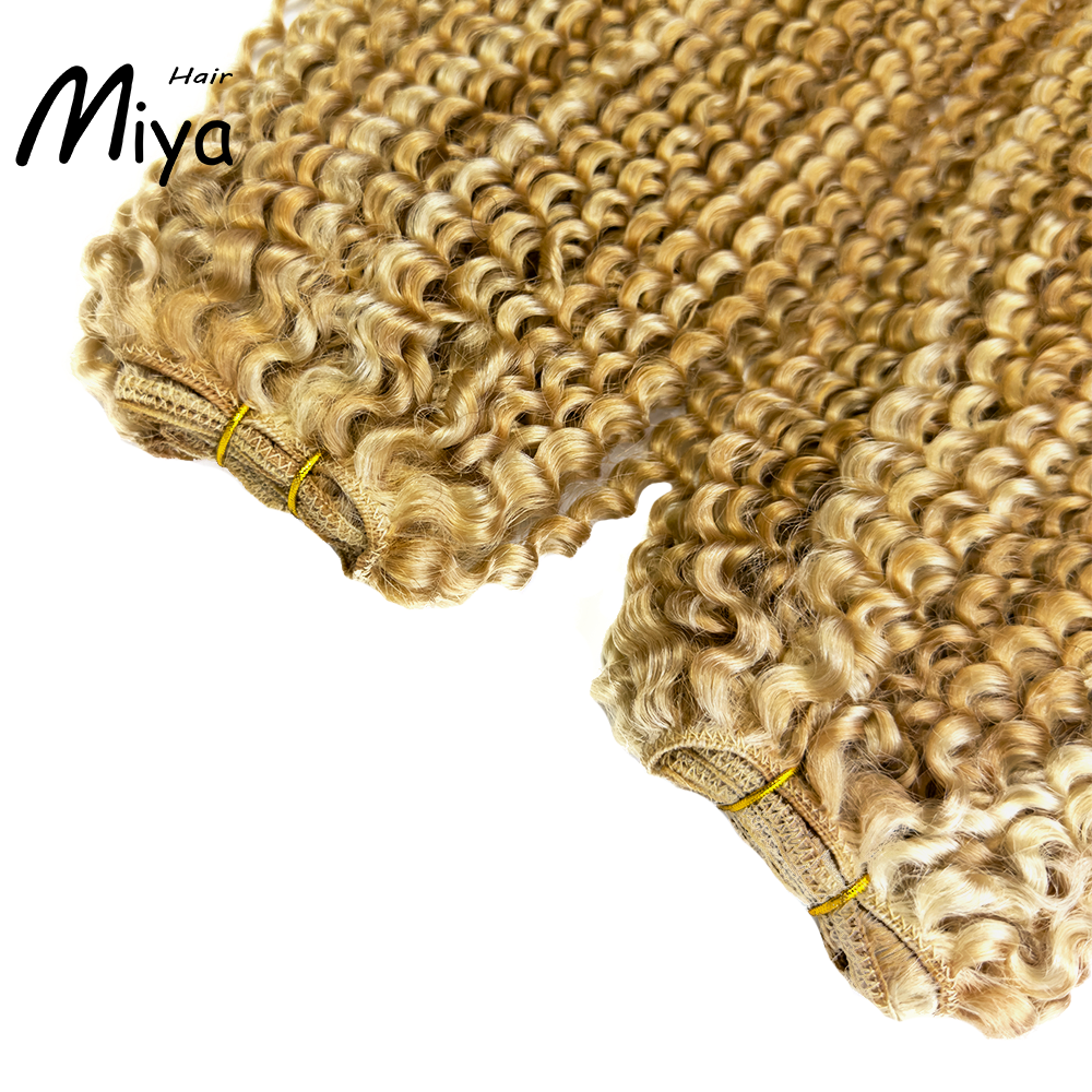 Jerry Curly Weft Kinky Curly Bundles Piano Hair Highlight Blonde Best Quality Double Drawn 100% Cuticle Aligned Human Hair Extensions From One Donor Machine Weft Volume Weft Hair Weft Hair Bundles