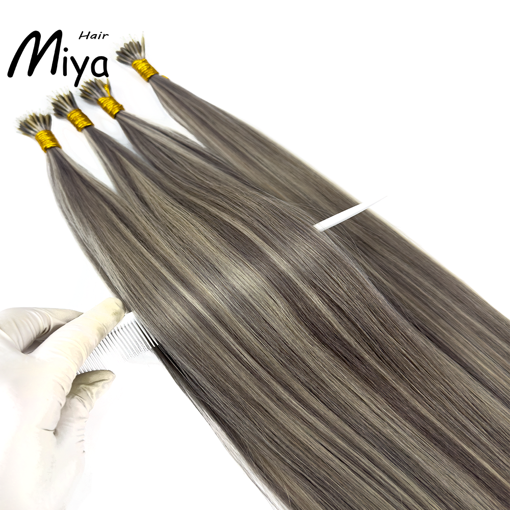 Silver Gray Piano Highlight Nano Ring Hair Best Quality Double Drawn 100% Cuticle Aligned Human Hair From One Donor 16-30inch Nano Bead Hair Extensions Nano Hair