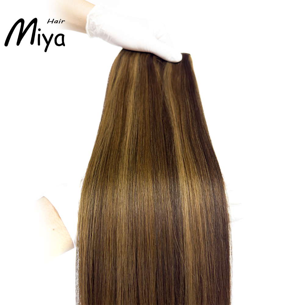 Piano Bundles Highlight Brown Weft Best Quality Double Drawn 100% Cuticle Aligned Human Hair Extensions From One Donor Machine Weft Volume Weft Hair Weft Hair Bundles