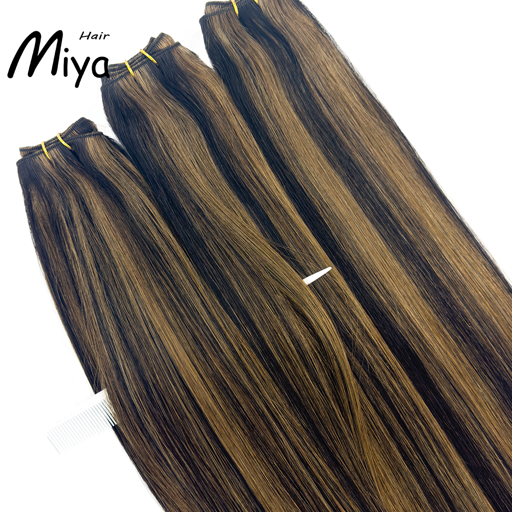 Piano Bundles Highlight Brown Weft Best Quality Double Drawn 100% Cuticle Aligned Human Hair Extensions From One Donor Machine Weft Volume Weft Hair Weft Hair Bundles