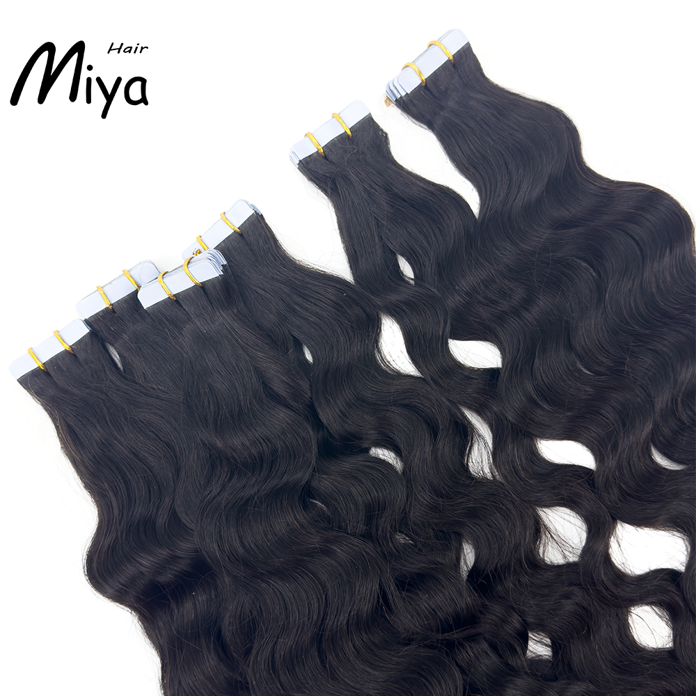 Natural Wave Natural Black Virgin Hair Tape Ins Best Quality Double Drawn 100% Cuticle Aligned Human Hair From One Donor Natural Tape Hair 16-30inch Tape In Hair