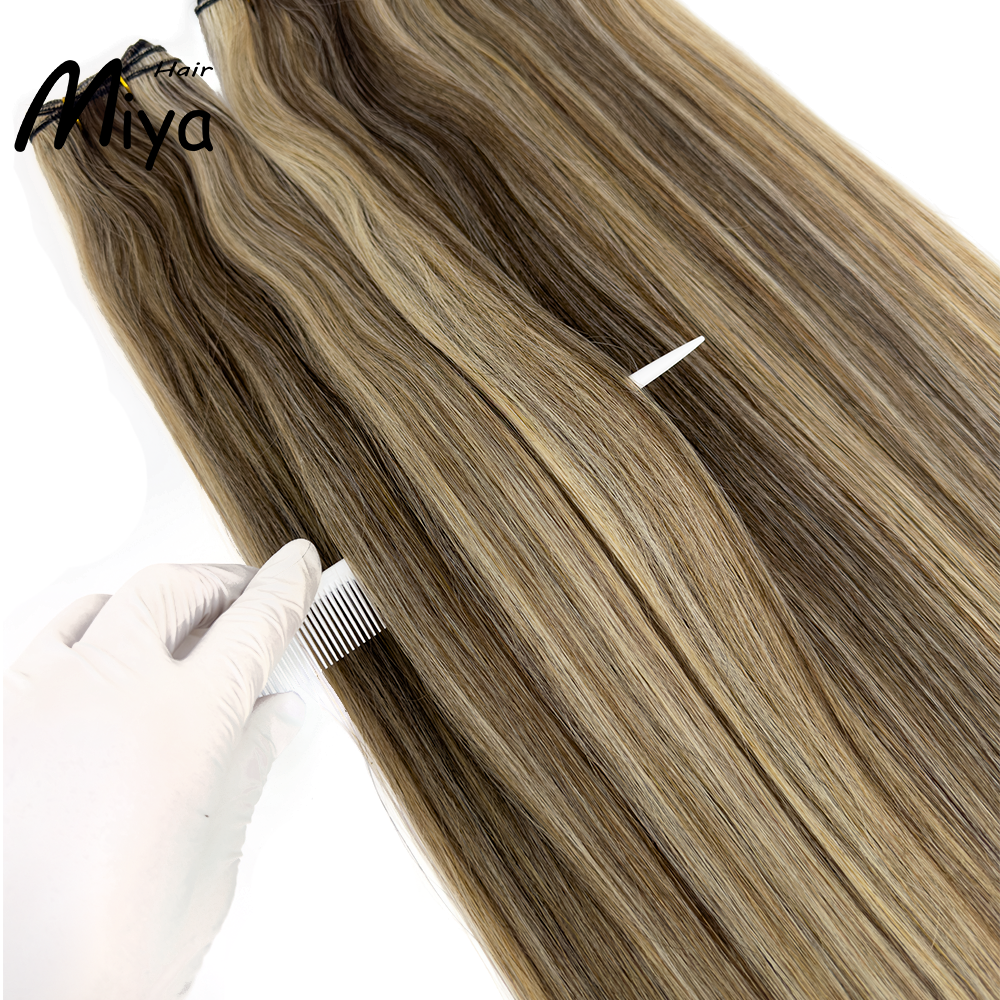 Piano Extensions Highlight Weft Best Quality Double Drawn 100% Cuticle Aligned Human Hair Extensions From One Donor Machine Weft Volume Weft Hair Weft Hair Bundles