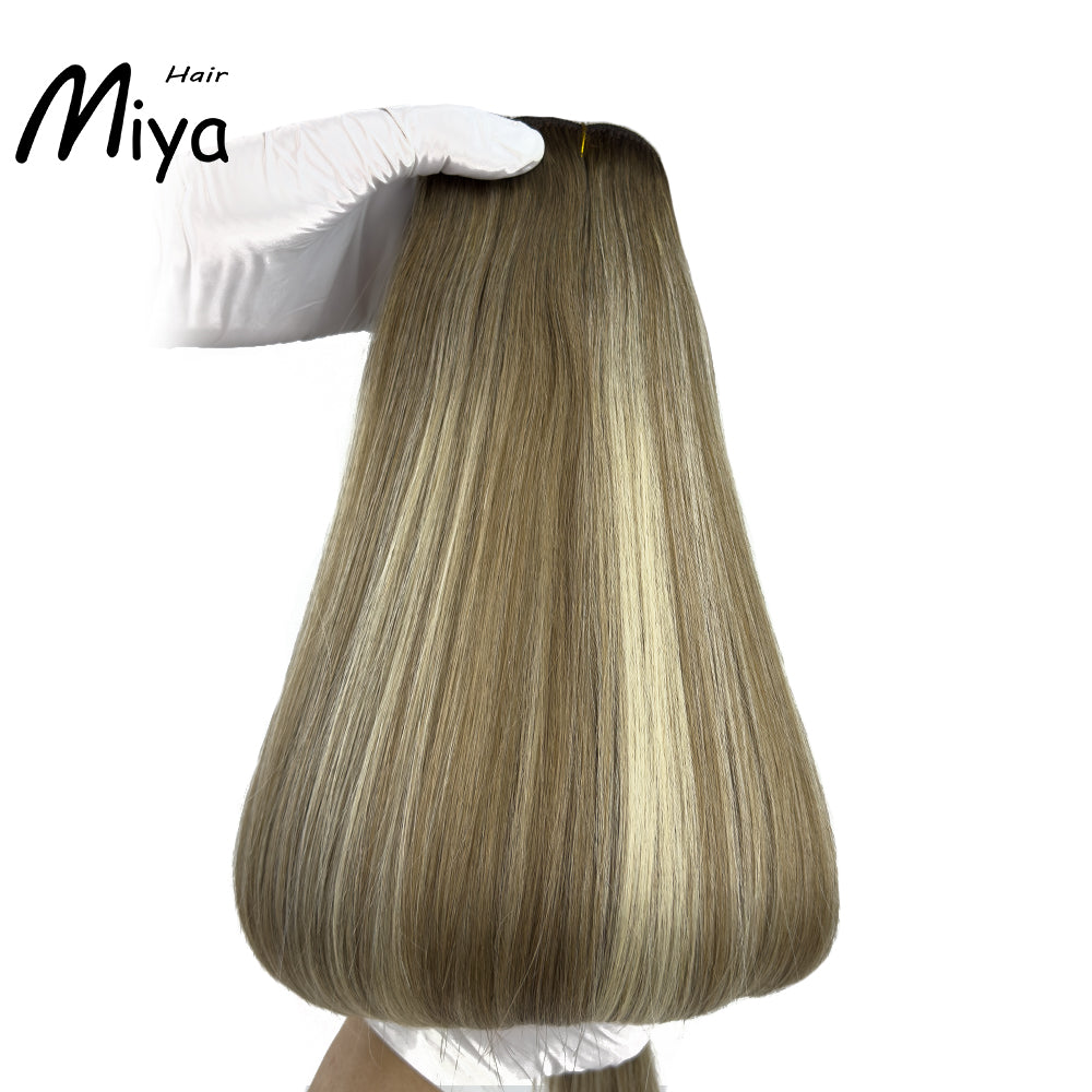 Balayage Bundles Ombre Hair Blonde Weft Piano Hair Highlight Extensions Best Quality From One Donor Double Drawn 100% Cuticle Aligned Human Hair Extensions Machine Weft Volume Weft Hair Bundles