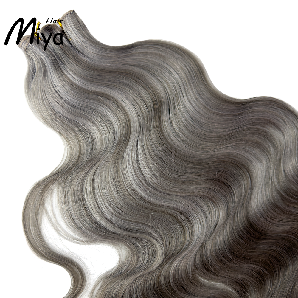 Silver Gray hair Piano Highlight Silver Body Wave Hair Genius Weft Best Quality Double Drawn 100% Cuticle Aligned Human Hair Extensions From One Donor 16-30inch