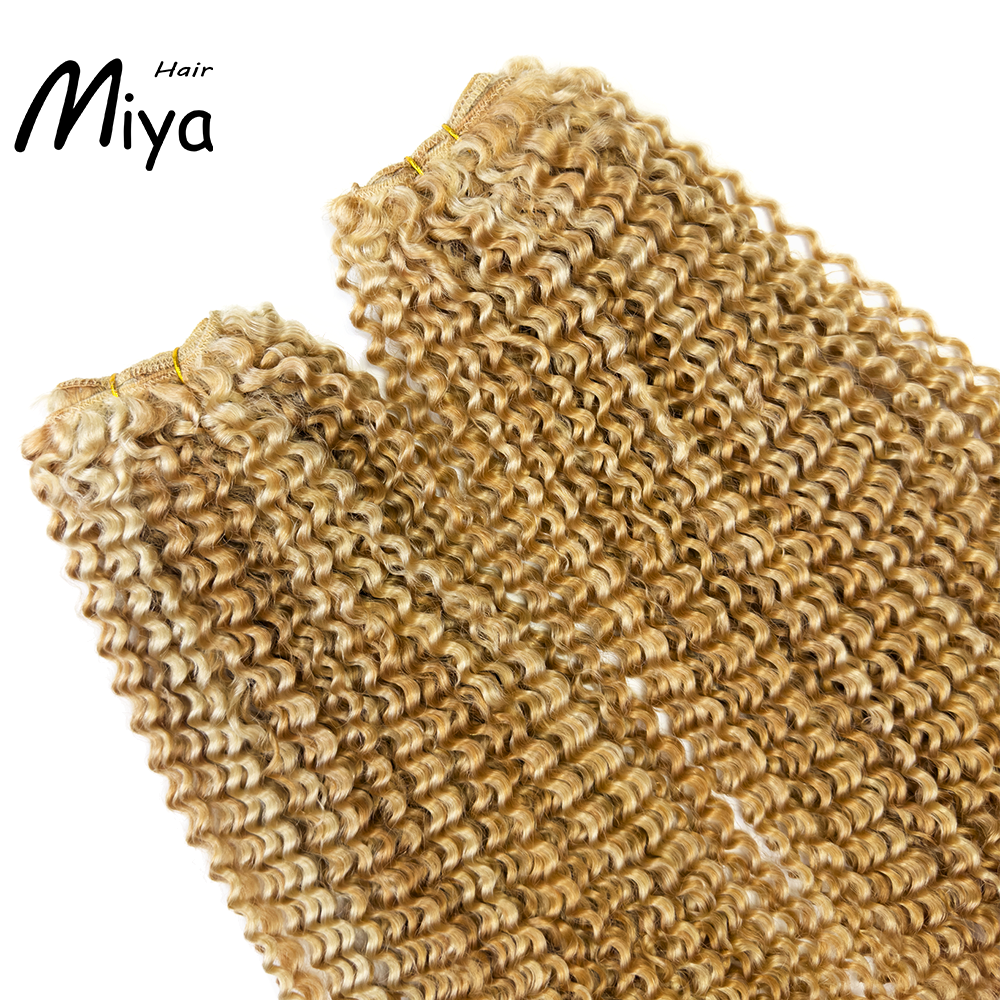 Jerry Curly Weft Kinky Curly Bundles Piano Hair Highlight Blonde Best Quality Double Drawn 100% Cuticle Aligned Human Hair Extensions From One Donor Machine Weft Volume Weft Hair Weft Hair Bundles