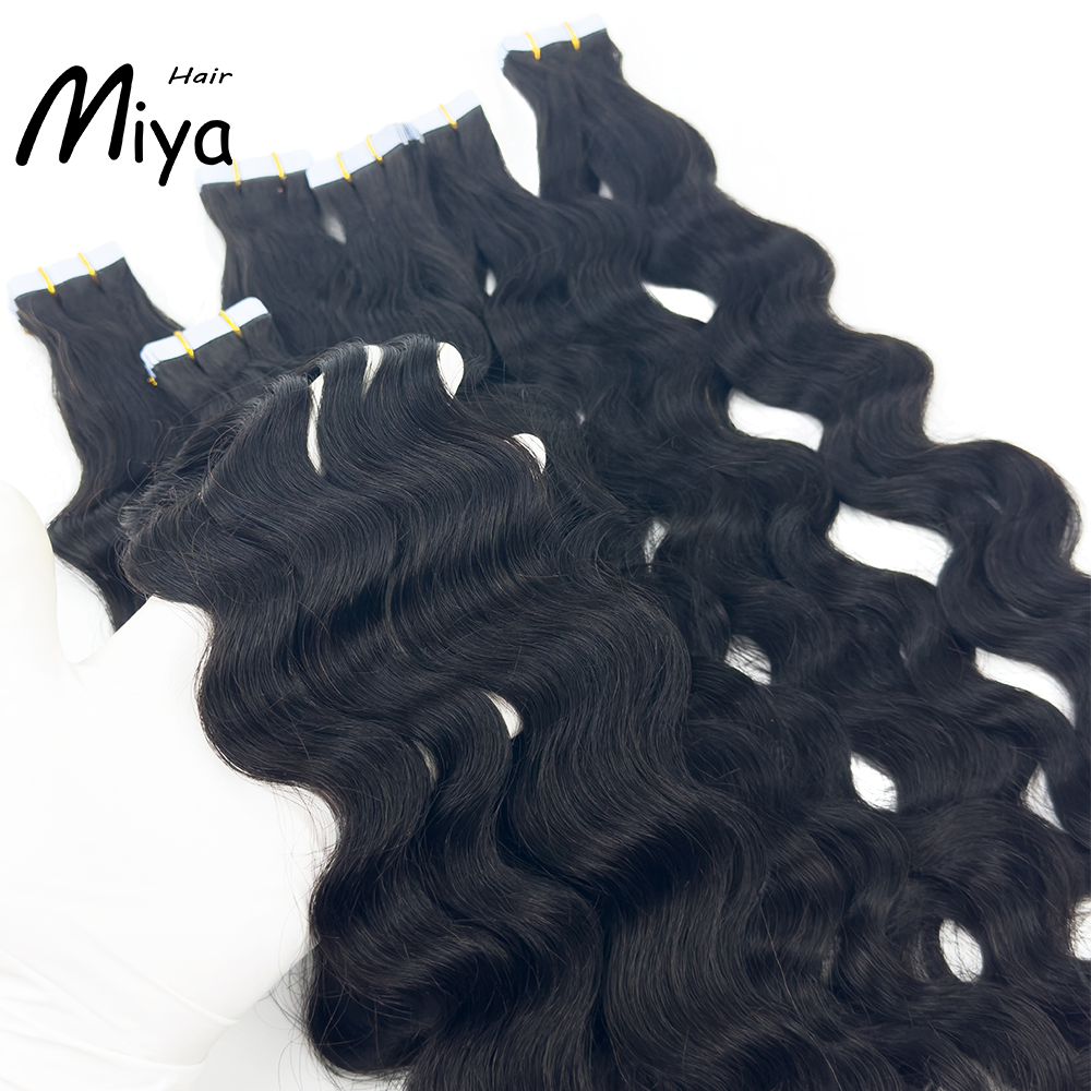 Natural Wave Natural Black Virgin Hair Tape Ins Best Quality Double Drawn 100% Cuticle Aligned Human Hair From One Donor Natural Tape Hair 16-30inch Tape In Hair
