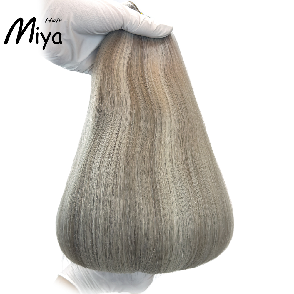Piano Hair Highlight Silver Gray Genius Weft Best Quality Double Drawn 100% Cuticle Aligned Human Hair Extensions 16-30inch From One Donor Virgin Hair Remy Hair