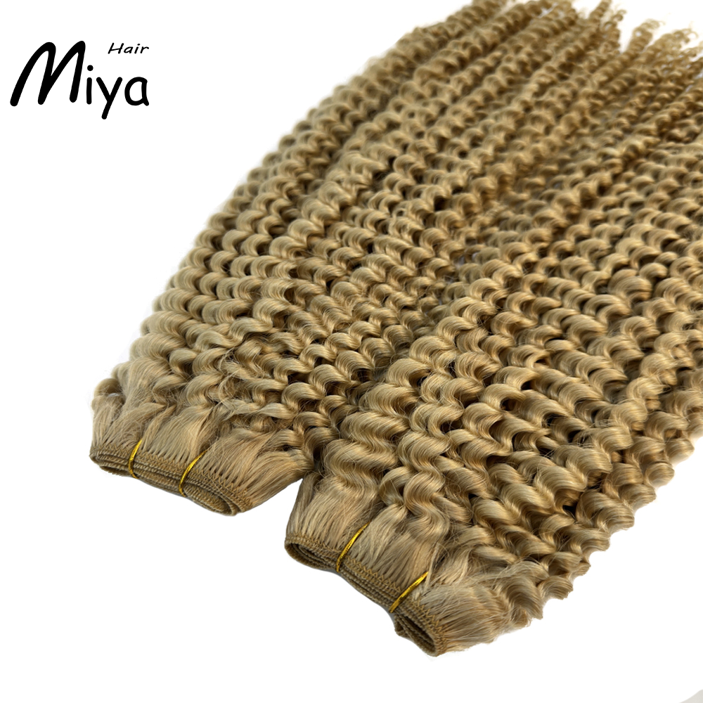 Jerry Curly Hair Kinky Curly Bundles Blonde Bundles Best Quality Double Drawn 100% Cuticle Aligned Human Hair Extensions From One Donor Machine Weft Volume Weft Hair Weft Hair Bundles