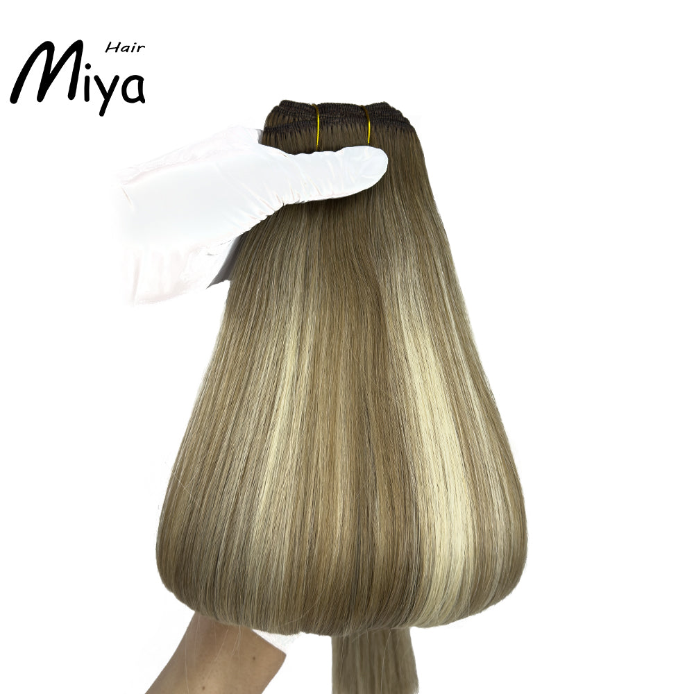 Balayage Bundles Ombre Hair Blonde Weft Piano Hair Highlight Extensions Best Quality From One Donor Double Drawn 100% Cuticle Aligned Human Hair Extensions Machine Weft Volume Weft Hair Bundles