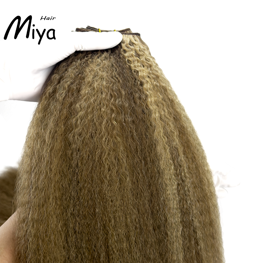 Highlight Weft Piano Hair Kinky Straight Bundles Best Quality Double Drawn 100% Cuticle Aligned Human Hair Extensions Machine Weft Volume Weft Hair Weft Hair Bundles From One Donor