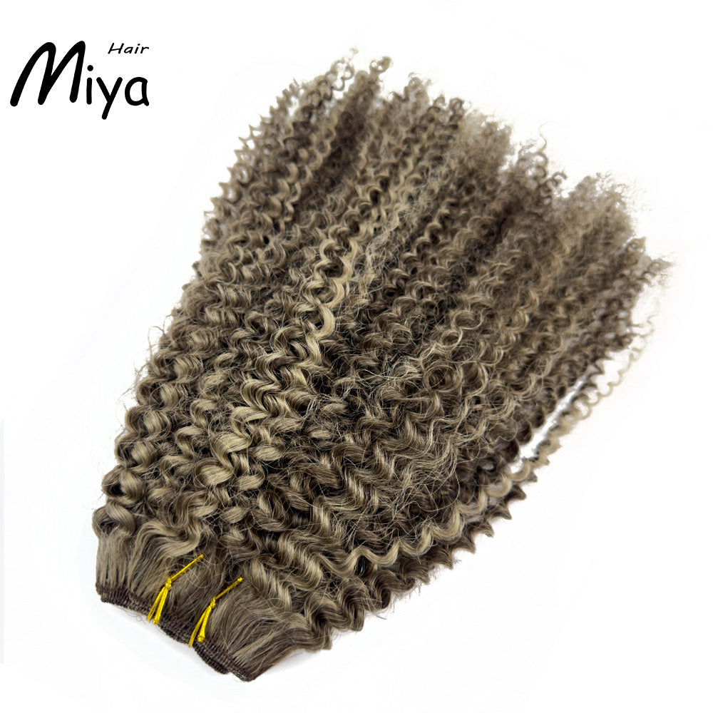 Piano Weft Highlight Extensions Jerry Curly Bundles Kinky Curly Hair Best Quality Double Drawn 100% Cuticle Aligned Human Hair Extensions From One Donor Volume Weft Machine Weft Hair Weft Hair Bundles