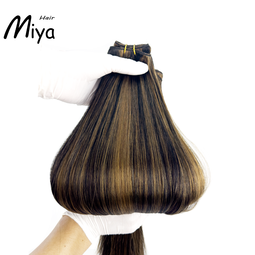 Piano Bundles Highlight Brown Weft Best Quality Double Drawn 100% Cuticle Aligned Human Hair Extensions From One Donor Machine Weft Volume Weft Hair Weft Hair Bundles