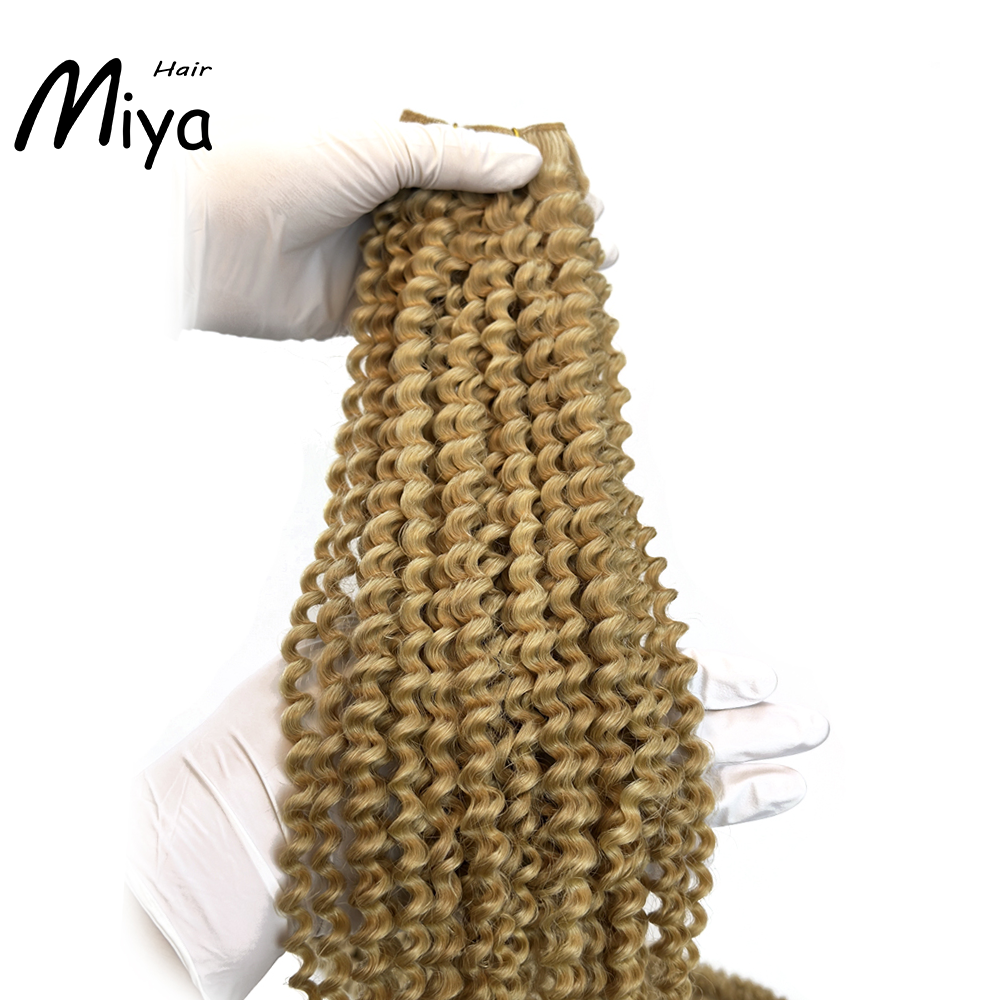 Jerry Curly Hair Kinky Curly Bundles Blonde Bundles Best Quality Double Drawn 100% Cuticle Aligned Human Hair Extensions From One Donor Machine Weft Volume Weft Hair Weft Hair Bundles