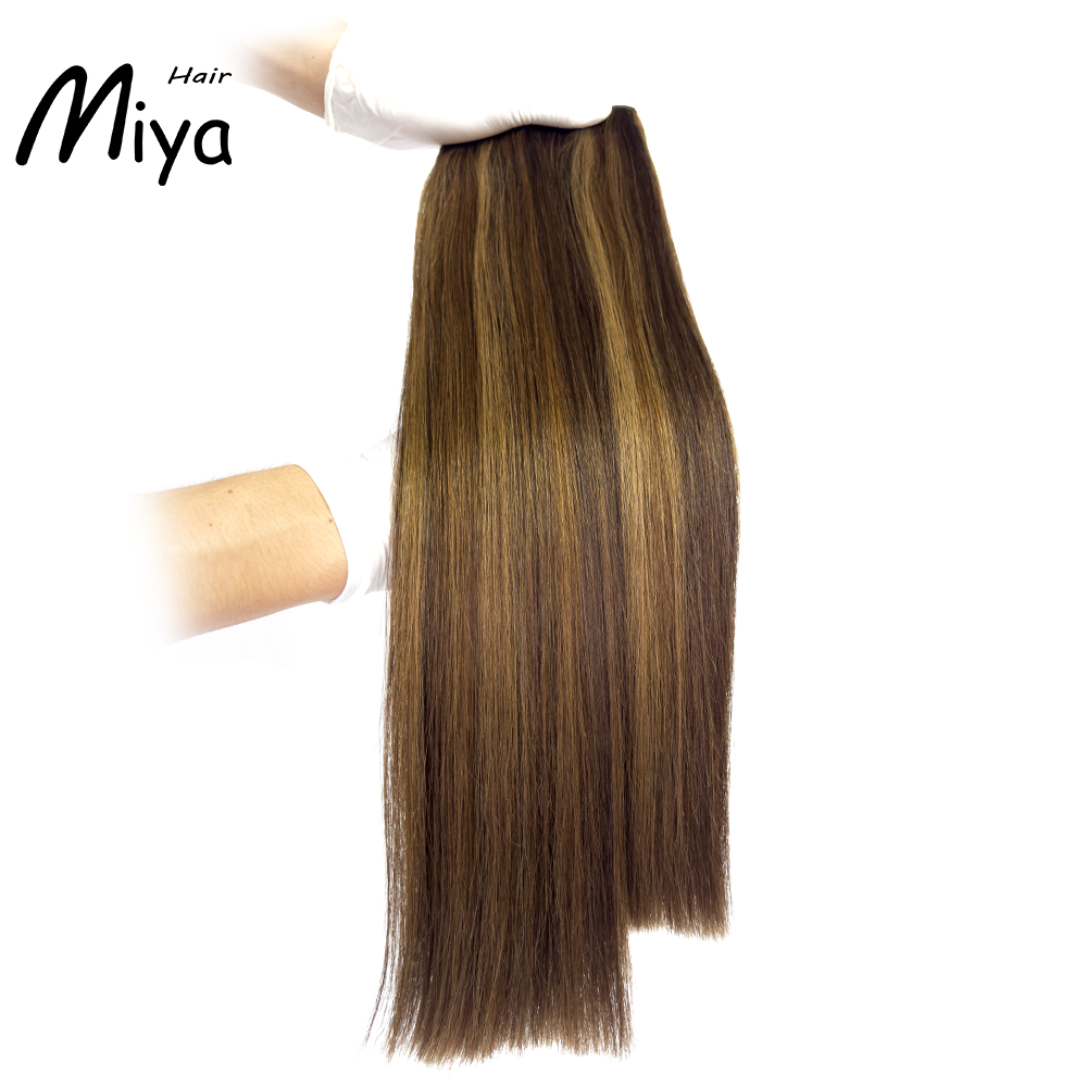Piano Bundles Highlight Brown Weft Best Quality Double Drawn 100% Cuticle Aligned Human Hair Extensions From One Donor Machine Weft Volume Weft Hair Weft Hair Bundles