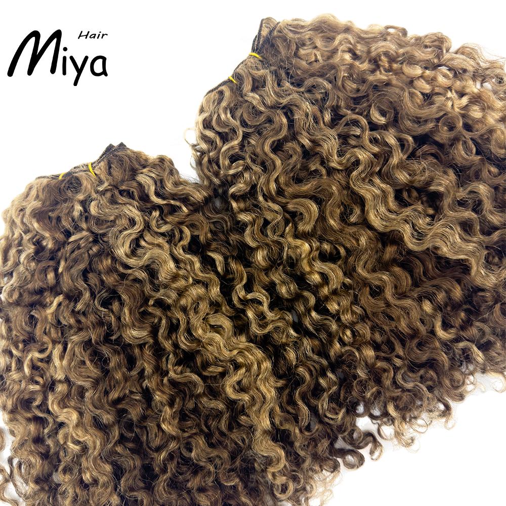 Jerry Curly Weft Kinky Curly Bundles Piano Hair Highlight Blonde Best Quality Double Drawn 100% Cuticle Aligned Human Hair Extensions From One Donor Machine Weft Volume Weft Hair Weft Hair Bundles (Copy)