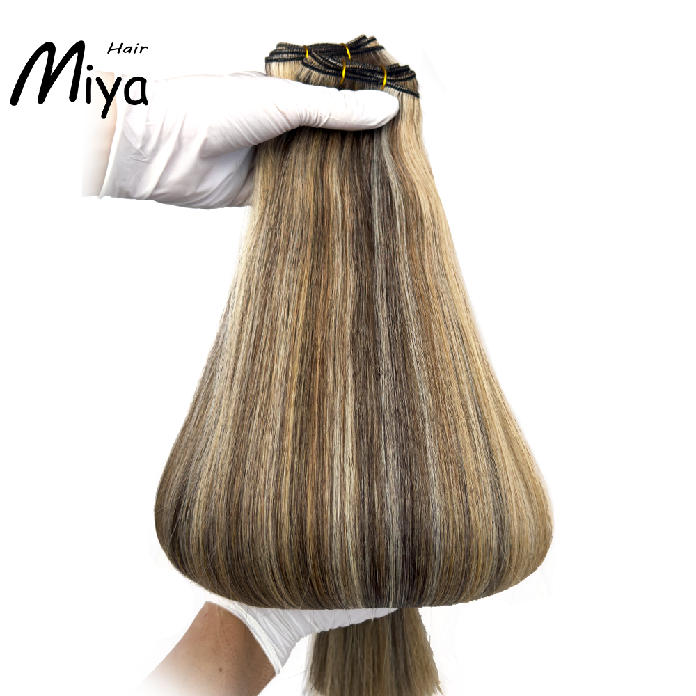 Piano Extensions Highlight Weft Best Quality Double Drawn 100% Cuticle Aligned Human Hair Extensions From One Donor Machine Weft Volume Weft Hair Weft Hair Bundles