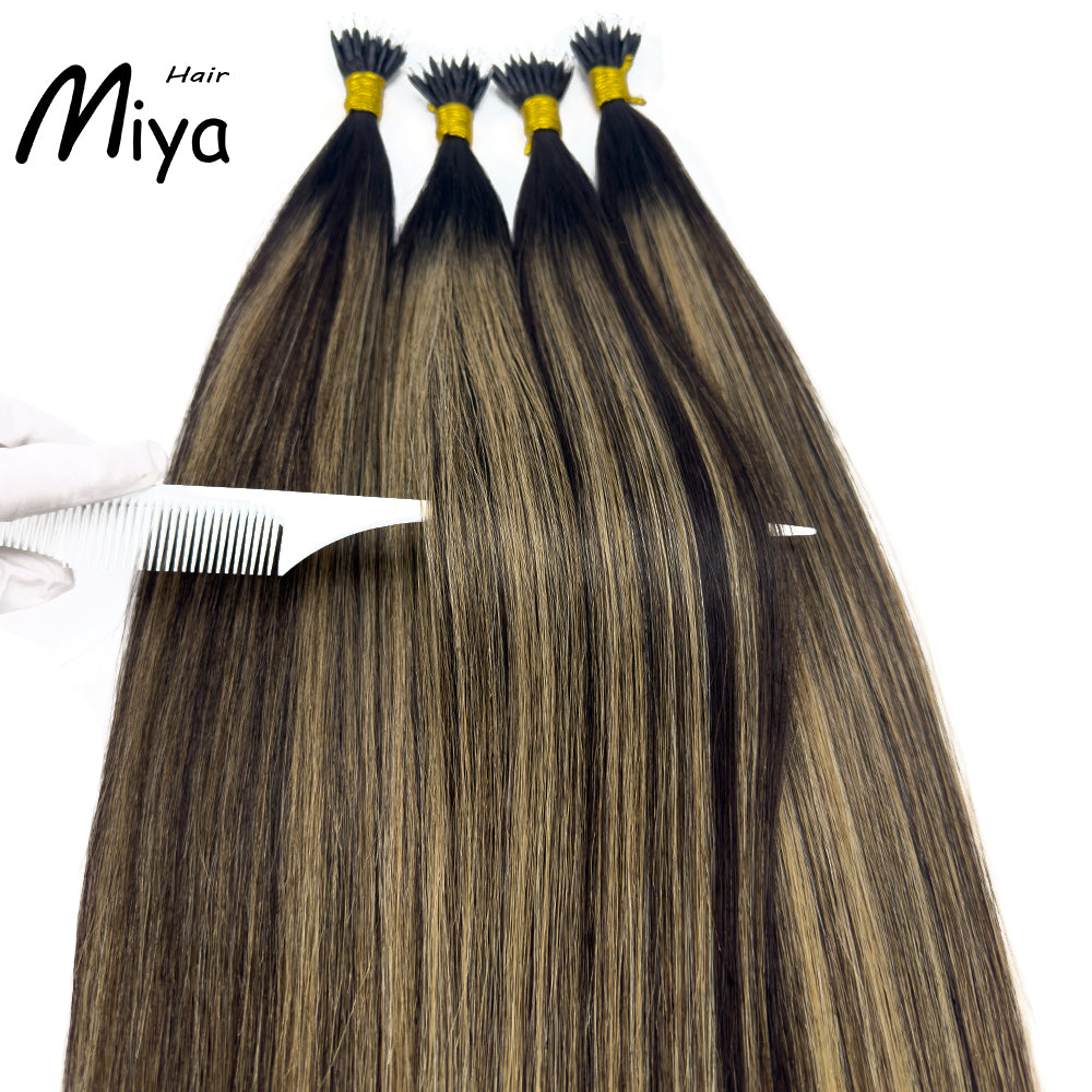 Balayage Nano Ombre Highlight Virgin Hair Nano Ring Hair Best Quality Double Drawn 100% Cuticle Aligned Human Hair From One Donor 18-24inch Nano Bead Hair Extensions Nano Hair