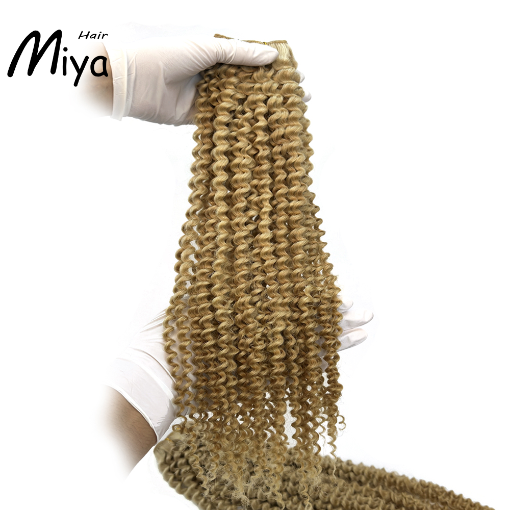 Jerry Curly Hair Kinky Curly Bundles Blonde Bundles Best Quality Double Drawn 100% Cuticle Aligned Human Hair Extensions From One Donor Machine Weft Volume Weft Hair Weft Hair Bundles
