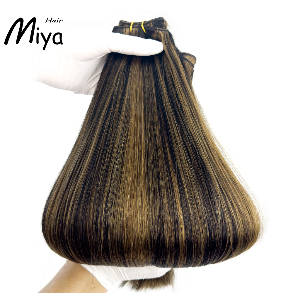 Piano Bundles Highlight Brown Weft Best Quality Double Drawn 100% Cuticle Aligned Human Hair Extensions From One Donor Machine Weft Volume Weft Hair Weft Hair Bundles