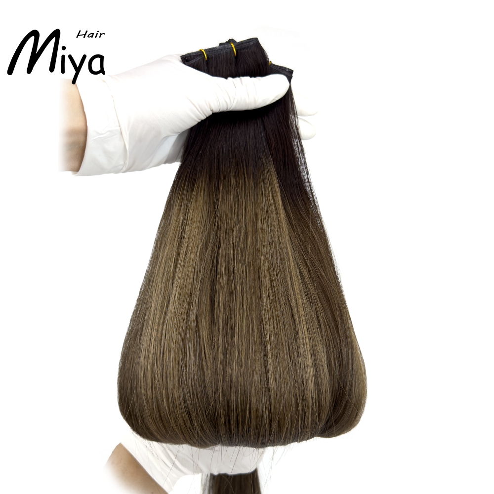 Balayage Hair Ombre Dark Root Hair Highlight Genius Weft Best Quality Double Drawn 100% Cuticle Aligned Human Hair From One Donor 16-30inch Hair Extensions