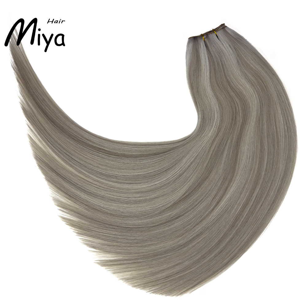 Piano Hair Highlight Silver Gray Genius Weft Best Quality Double Drawn 100% Cuticle Aligned Human Hair Extensions 16-30inch From One Donor Virgin Hair Remy Hair