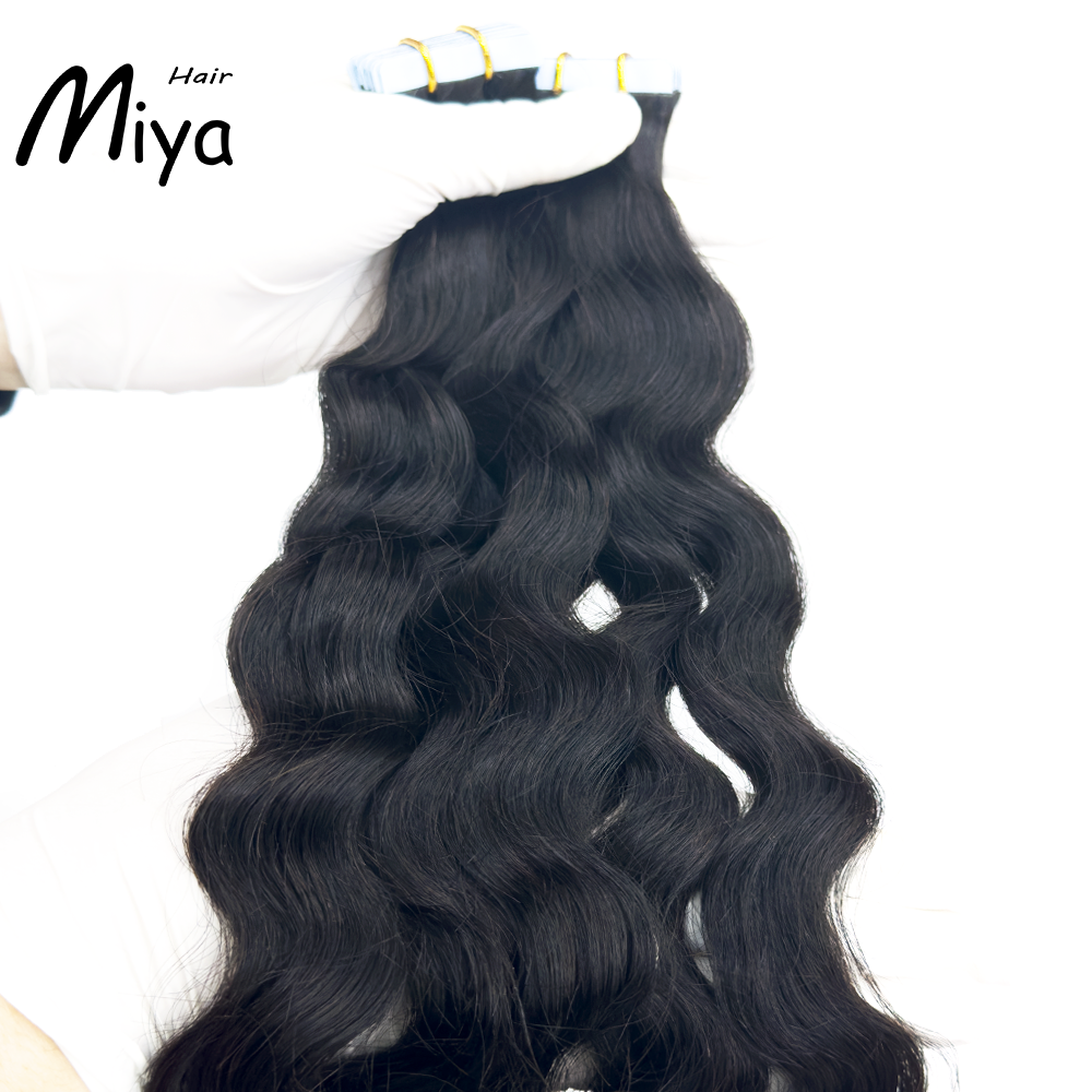 Natural Wave Natural Black Virgin Hair Tape Ins Best Quality Double Drawn 100% Cuticle Aligned Human Hair From One Donor Natural Tape Hair 16-30inch Tape In Hair