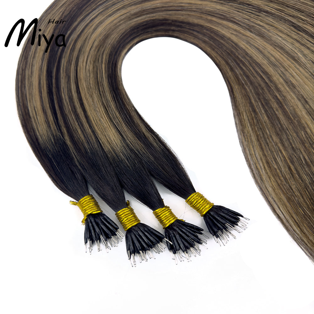 Balayage Nano Ombre Highlight Virgin Hair Nano Ring Hair Best Quality Double Drawn 100% Cuticle Aligned Human Hair From One Donor 18-24inch Nano Bead Hair Extensions Nano Hair