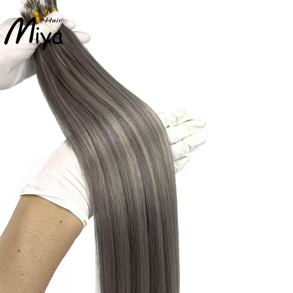 Silver Gray Piano Highlight Nano Ring Hair Best Quality Double Drawn 100% Cuticle Aligned Human Hair From One Donor 16-30inch Nano Bead Hair Extensions Nano Hair