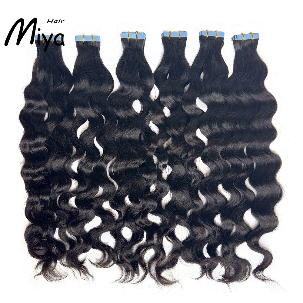 Natural Wave Natural Black Virgin Hair Tape Ins Best Quality Double Drawn 100% Cuticle Aligned Human Hair From One Donor Natural Tape Hair 16-30inch Tape In Hair